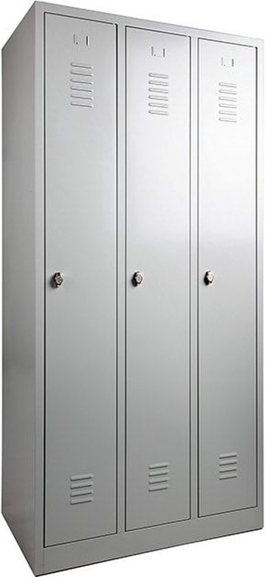 Armoire avec étagères dans toutes les colonnes Nombre de portes 2 Nombre d'étagères 8 Largeur 60CM Hauteur 180CM Couleur cadre Gris clair (Ral 7035) Type de pied Sur socle Serrure Avec fermeture à oeillet