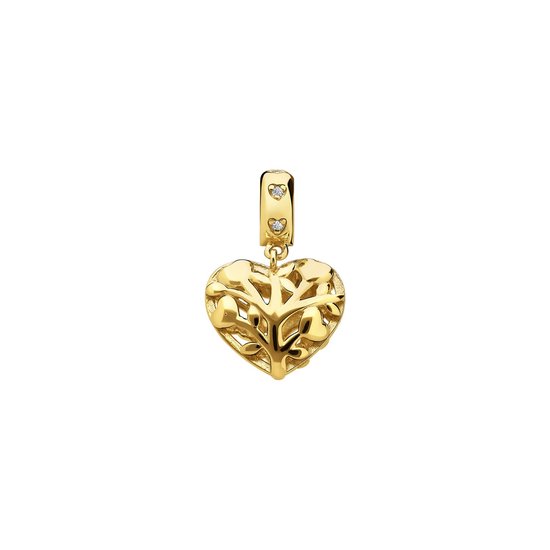 Lucardi Dames Zilveren goldplated bedel levensboom in de vorm van een hart - Hanger - 925 Zilver - Goudkleurig