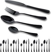 Zwarte bestekset voor 6 personen, 24-delige bestekset, inclusief messen, vork, lepel en dessertlepel, bestek roestvrij staal, spiegelgepolijst, vaatwasmachinebestendig, mat zwart