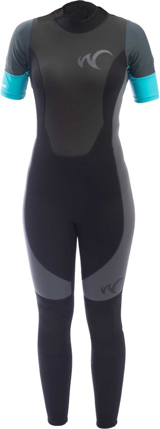 Foto: Watrflag wetsuit sydney dames korte mouwen van lycra 3 mm neopreen zwart grijs turquoise s