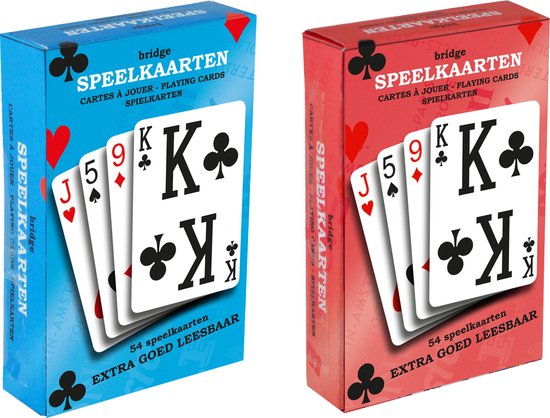 Verhaak Speelkaarten Bridge - Spelkaarten - Kaarten set - 9 X 6 Cm - Karton - Rood/blauw - 2 Sets