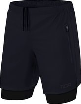 TCA Mannen Ultra 2 in 1 Hardloop Gym Shorts met Ritszakje - Marine/Zwart (2x Ritszakken), L