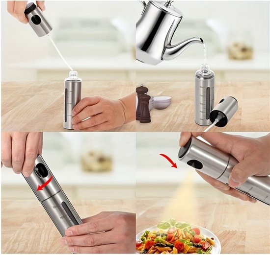 Livano Bouteille d'huile avec bec verseur – Bec verseur d'huile d'olive – rechargeable – Bouteille d'huile avec pipette – Bouteille d'huile d'olive – Distributeur d'huile – Distributeur d'huile – Bouteille d'huile – 200 ml – Spray – Argent