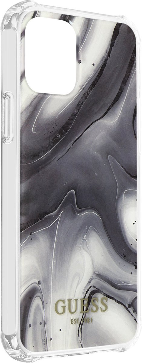 Guess Marble Shockproof Back Case met Polsbandje voor Apple iPhone 12/12 Pro (6.1") - Grijs