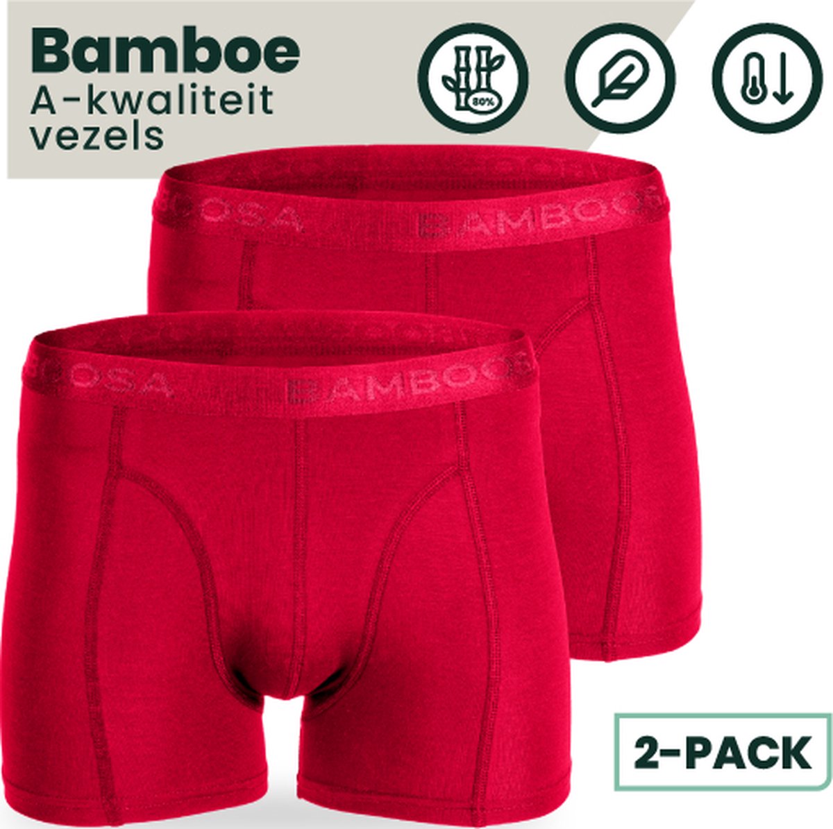 Bamboe Boxershorts | Bamboe Onderbroeken | Anti-zweet Boxershorts | Naadloze Boxershorts | 2 Paar - Rood | Maat: L | Merk: Bamboosa