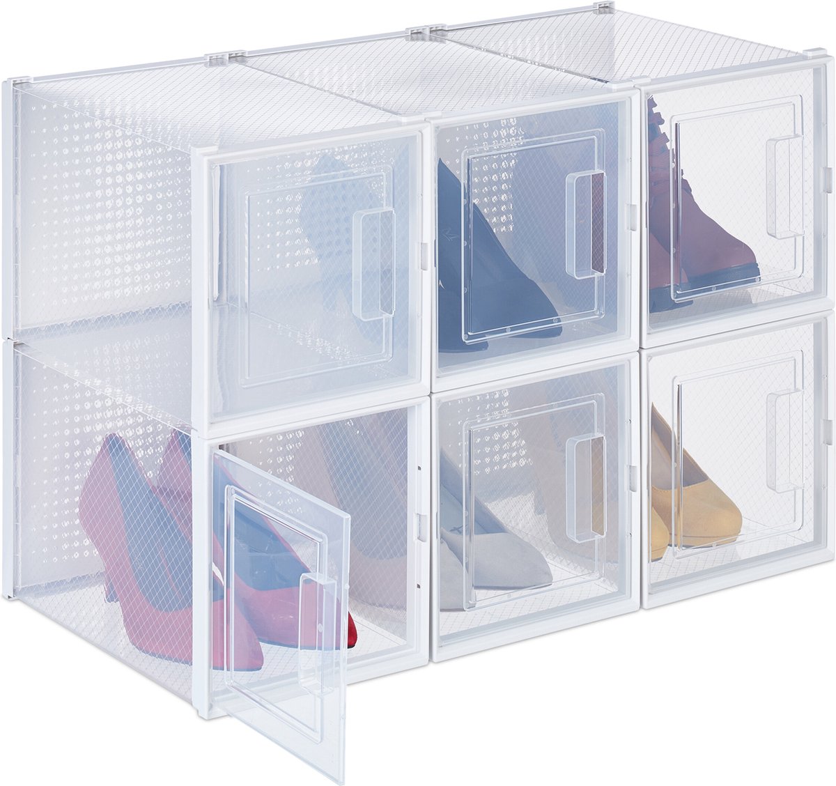 schoenen opbergsysteem - set van 6 - stapelbaar - met ventilatiegaatjes - tot maat 42
