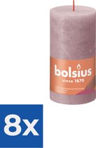 Bolsius Stompkaars Ash Rose Ø68 mm - Hoogte 13 cm - Grijs/Roze - 60 Branduren - Voordeelverpakking 8 stuks