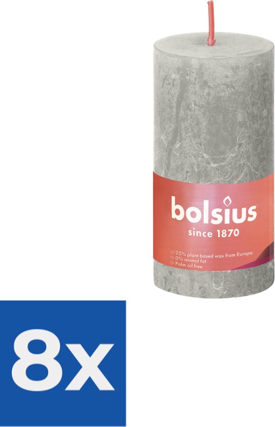 Bolsius Stompkaars Sandy Grey Ø50 mm - Hoogte 10 cm - Zandgrijs - 30 branduren - Voordeelverpakking 8 stuks