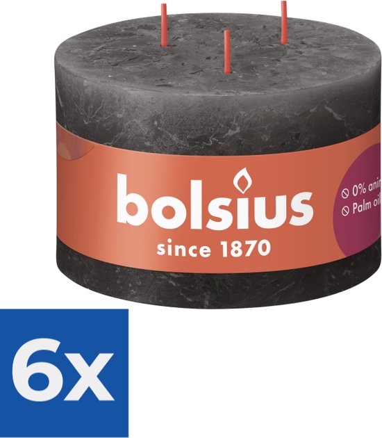 Bolsius Stompkaars Stormy Grey Ø140 mm - Hoogte 9 cm - Donkergrijs - 57 branduren - Voordeelverpakking 6 stuks