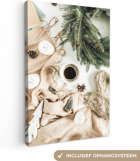 Canvas schilderij 80x120 cm - Stilleven kerstmis - Kerst decoratie - Kamer accessoires - Schilderijen woonkamer - Wanddecoratie slaapkamer - Muurdecoratie keuken - Wanddoek interieur binnen - Woondecoratie huis