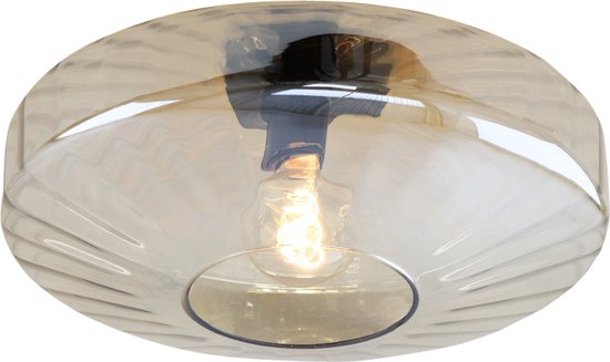 Olucia Eve - Retro Plafondlamp - Aluminium/Glas - Zwart;Amber - Rond - 40 cm