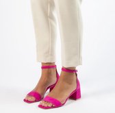 Manfield - Dames - Roze suède sandalen met hak - Maat 36