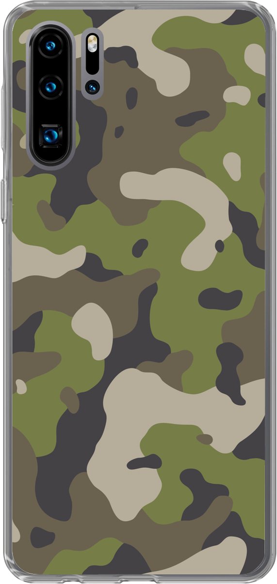Telefoonhoesje Geschikt voor Huawei P30 Pro hoesje - Camouflage patroon met militaire kleuren - Siliconen Telefoonhoesje Telefoonhoesje