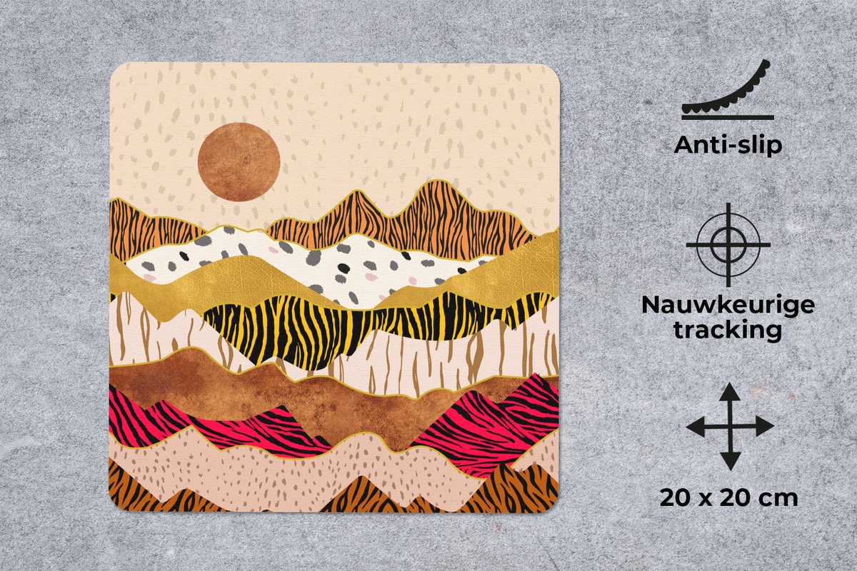 Muismat 20x20 cm - Mousepad Tijgerprint - Pastel - Goud - Print - Tijger - Abstract - Muismatten