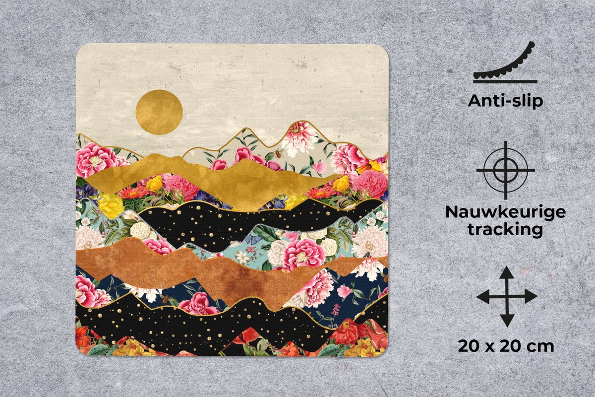 Muismat 20x20 cm - Mousepad Goud - Bloemen - Print - Abstract - Landschap - Patronen - Muismatten