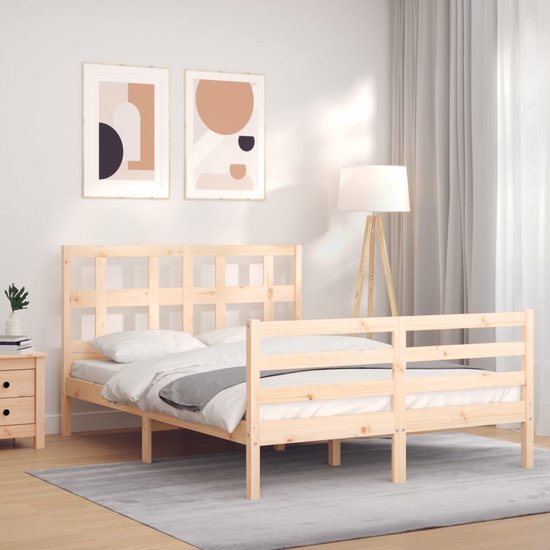 The Living Store-Bedframe-met-hoofdbord-massief-hout-4FT-Small-Double - Bed