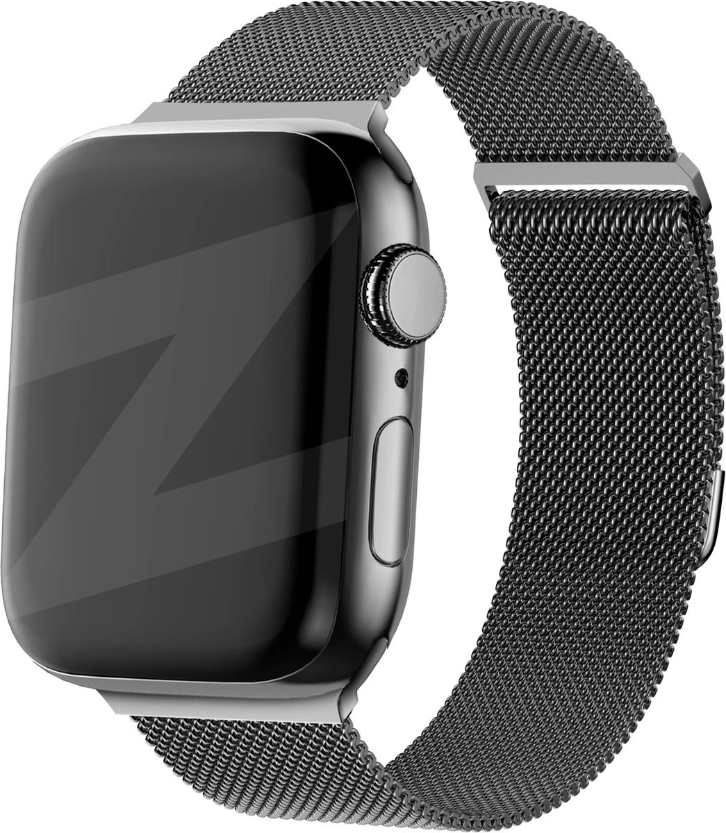 Bandz Milanese loop band geschikt voor Apple Watch 1/2/3/ 4/5/6/8/9/SE/Ultra (2/3) - maat: 44mm / 45mm / 46mm / 49mm - Hoogwaardig gevlochten stalen materiaal smartwatchbandje - Milanees bandje met magneetsluiting - zwart Milanees Apple Watch bandje