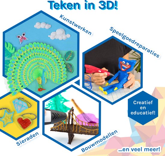3D&Print 3D Pen Starterspakket Kinderen - 3 D Pen Starterskit met Filament Vullingen - Set - Blauw - 3D&print