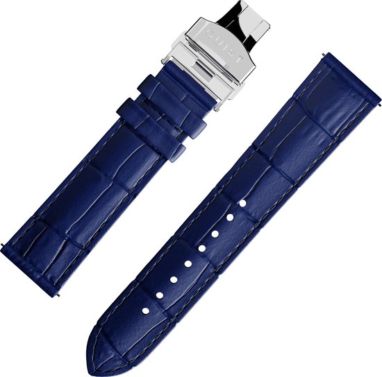 QUIST - horlogebandje - blauw leer croco - zilveren sluiting - 20mm