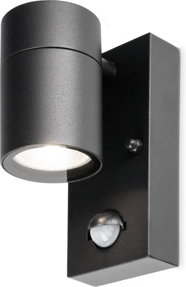 HOFTRONIC Mason wandlamp - 6500K daglicht wit - Bewegingsmelder en schemerschakelaar - IP44 spatwaterdicht - Spotlight voor binnen en buiten - Zwart