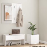 The Living Store Hallway Set White Wood - 80 x 30.5 x 40 cm - Storage Bench with Mirror - Coat Hooks - and Plant Box