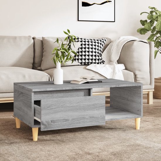 The Living Store Salontafel Scandinavische stijl - Grijs Sonoma eiken - 90 x 50 x 36.5 cm - Opbergruimte