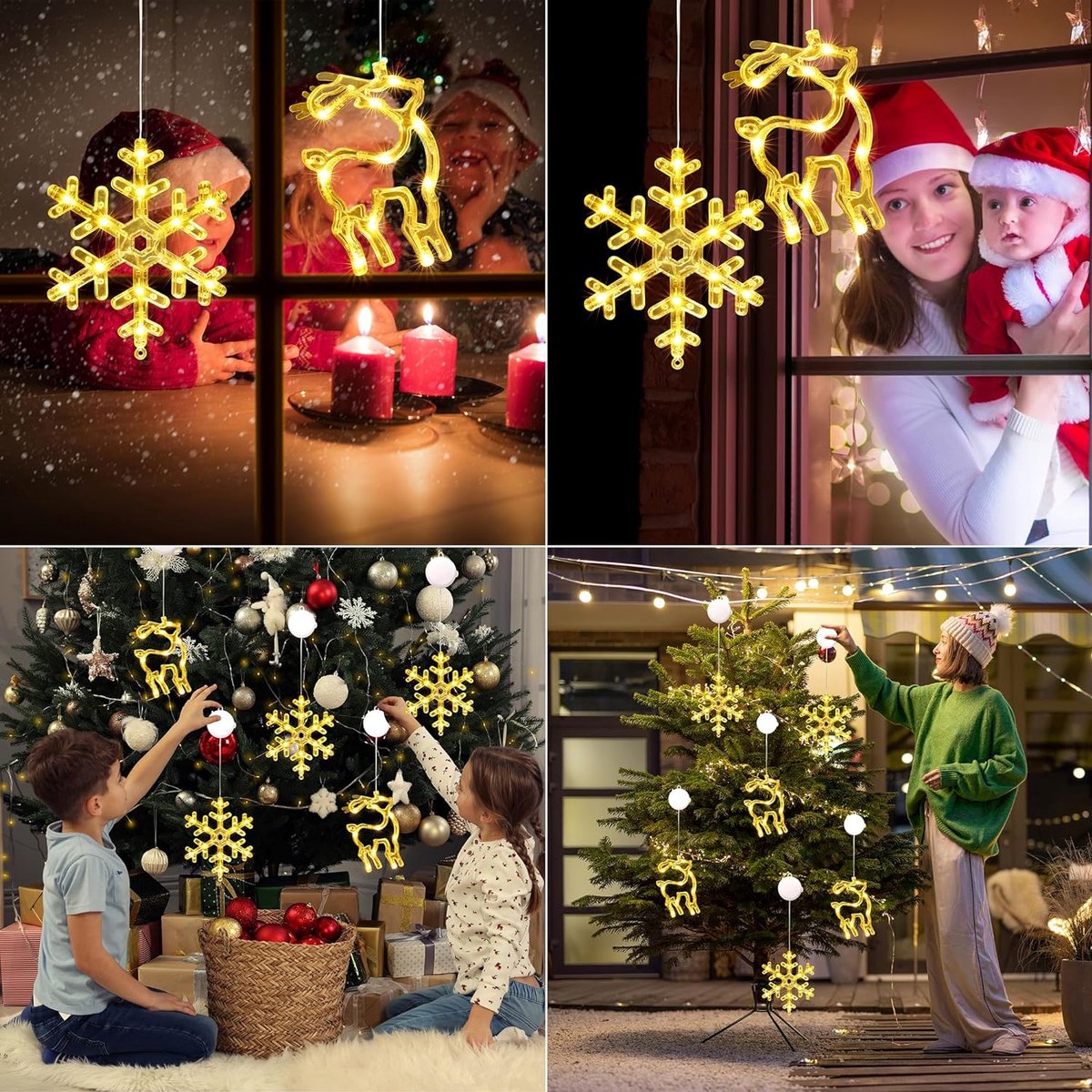 Guirlande lumineuse LED étoile de Noël blanc chaud à piles ventouse fenêtre  guirlande lumineuse pour intérieur décoration de Noël balcon fête mariage  (2 pièces) décoration de fenêtre