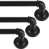 Zwarte uitschuifbare metalen gordijnroede x 3 sets, Industriële gordijnrails voor ringgordijnen, Industriële gordijnrailset voor ramen, 80 cm - 218 cm, Kamerverdeler, Spanstanggordijnen.