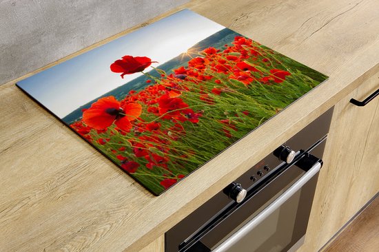 MuchoWow Inductiebeschermer – Beschermplaat Met Bloemenprint (klaprozen), 78x52 Cm, Vinyl