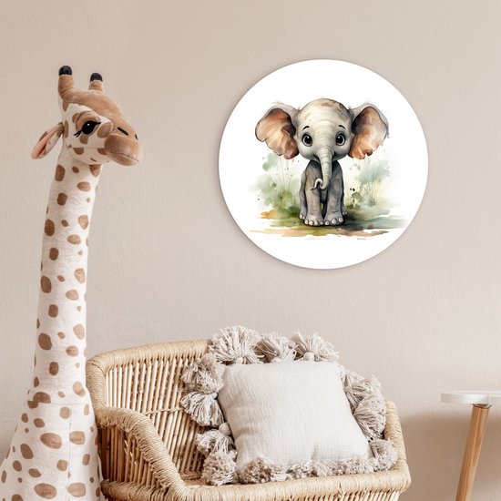 WallCircle - Cercle mural éléphant 60x60 cm - Cercle mural chambre enfant animaux - Décoration chambre fille moderne - Accessoires chambre garçon - Chambre enfant - Tableaux ronds chambre enfant - Décoration murale chambre fille - Décoration murale