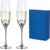 Champagneglazen Zilveren Champagneglazen Set van 2 Kristallen Champagneglazen Wijnglazen Drinkglazen met Doos voor Huwelijkscadeau Verjaardag Jubileum Bruidsmeisje Koppels Bruid Bruidegom