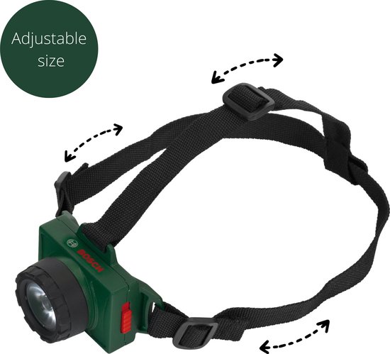 Klein Toys Bosch hoofdlamp - elastisch, verstelbare hoofdband - incl. stand voor permanent en knipperlicht - groen - Klein