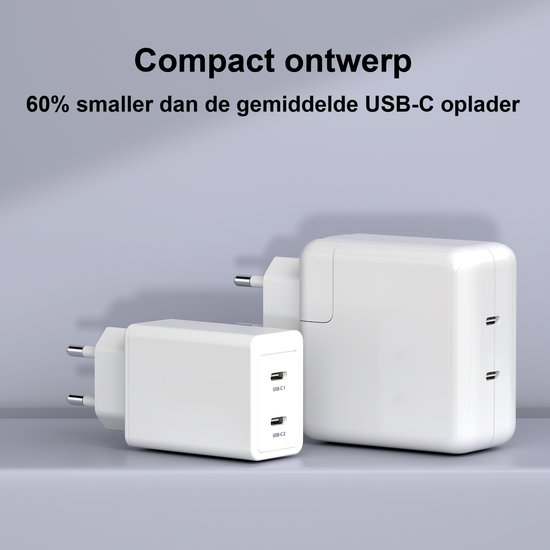 Rolio USB C Adapter - Oplader - 2x USB-C - 45W - Snellader - Lader geschikt voor iPhone & Samsung - Universeel - Rolio