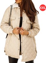 Livano Veste d'hiver - Parka Veste d'hiver pour femme - Hiver - Adulte - Élégant - Beige - Taille XXL