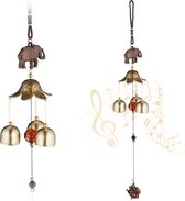 Carillons éoliens Relaxdays lot de 2 - orgues à vent - décoration feng shui - avec éléphants - métal