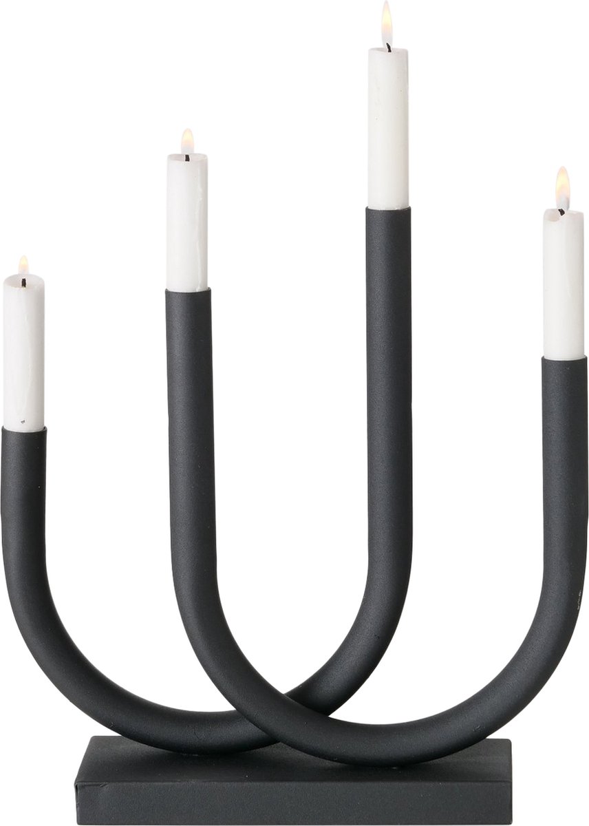 Boltze Tonis Moderne Kandelaar Zwart Metaal 33x34 cm - Zwart