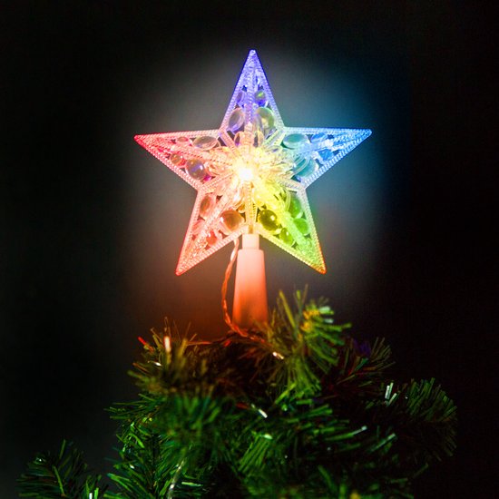 Decoris kerstboom piek - ster vorm - paars - glitter - 19 cm