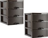 Plasticforte ladeblokje/bureau organizer - 2x - 3 lades - zwart - L18 x B25 x H33 cm