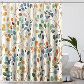 Douchegordijn, 180 x 200 cm, beige, schimmelwerend, wasbaar badgordijn, kleurrijk plantenmotief met oogjes, douchegordijnen, vintage textiel, schimmelbestendig, badkamerbadgordijn, boho-patroon,