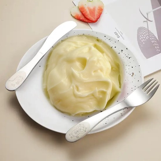 HI NATURE™ Kinderbestek set - Kinder Bestek 4 Delig - Kinderbestekset Zilver - baby bestek - Bestek kinderen - Bestek peuter - Bestekset RVS - Zilverwit Edelstaal 18/10