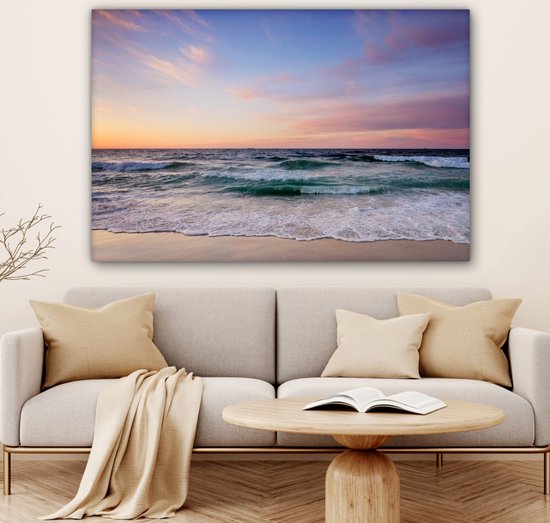 Canvas schilderij 140x90 cm - Wanddecoratie Strand - Pastel - Kleuren - Muurdecoratie woonkamer - Slaapkamer decoratie - Kamer accessoires - Schilderijen