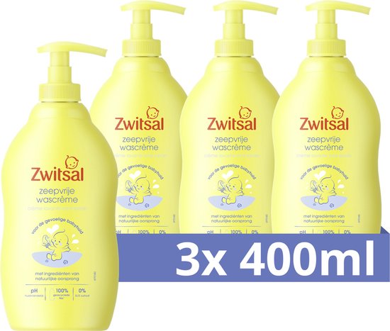 Zwitsal Baby Zeepvrije Wascrème - 3 x 400 ml - Voordeelverpakking