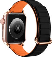 Siliconen bandje - geschikt voor Apple Watch series 1/2/3/4/5/6/7/8/9/SE/SE 2/Ultra/Ultra 2 met case size 42 mm / 44 mm / 45 mm / 49 mm - zwart/oranje