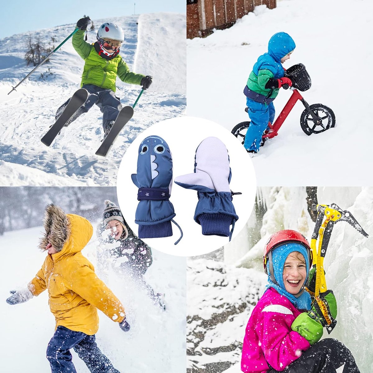 Gants de ski pour enfants, gants d'hiver, imperméables, enfants requin,  mitaines