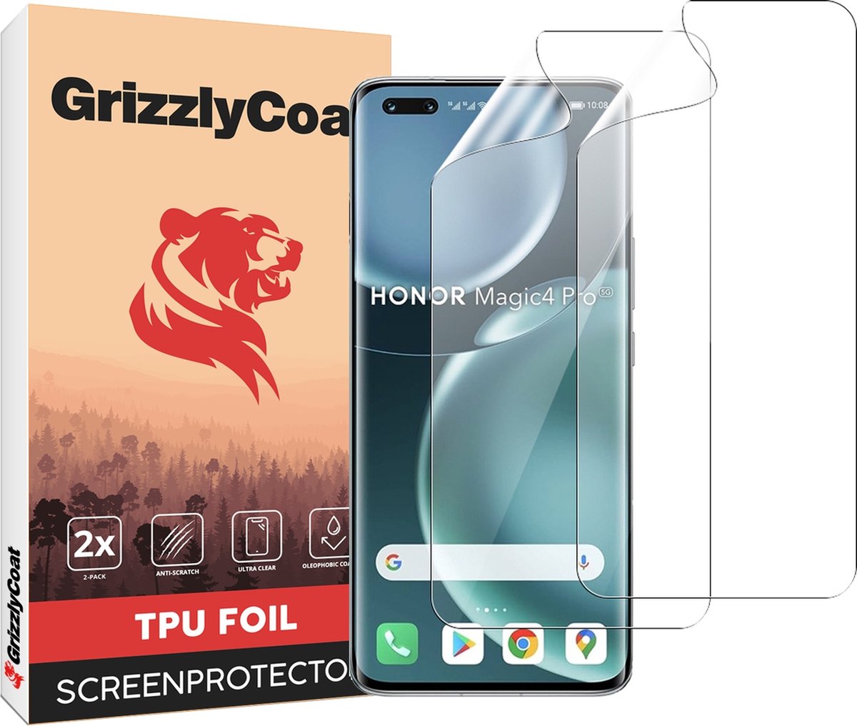 GrizzlyCoat - Screenprotector geschikt voor HONOR Magic 4 Pro Hydrogel TPU | GrizzlyCoat Screenprotector - Case Friendly + Installatie Frame (2-Pack)