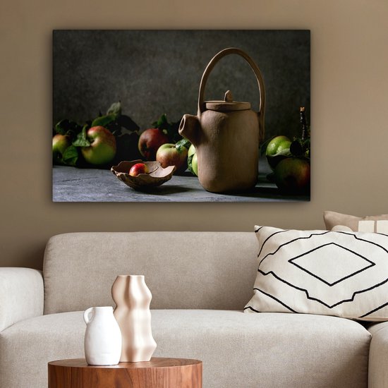 Toile Peinture Théière - Thee - Nature Morte - 150x100 cm - Décoration murale