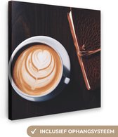 Canvas Schilderij Koffie - Kaneel - Latte - 50x50 cm - Wanddecoratie