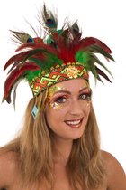 KIMU Coiffe en Plumes Plumes de Paon Vert Rouge - Coiffe de Ressorts de Festival - Coiffe Coiffe Indienne Plumes de Faisan Indien - Plumes colorées Carnaval Carnaval d'été