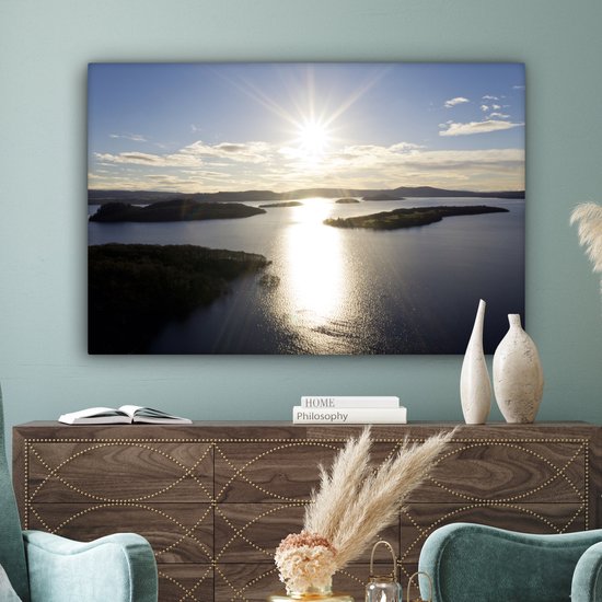 Le soleil brille sur le Loch Lomond en Ecosse Toile 120x80 cm - Tirage photo sur toile (Décoration murale salon / chambre)