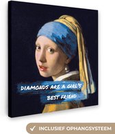 Oude Meesters Canvas - 20x20 - Canvas Schilderij - Vermeer - Meisje met de parel - Quote